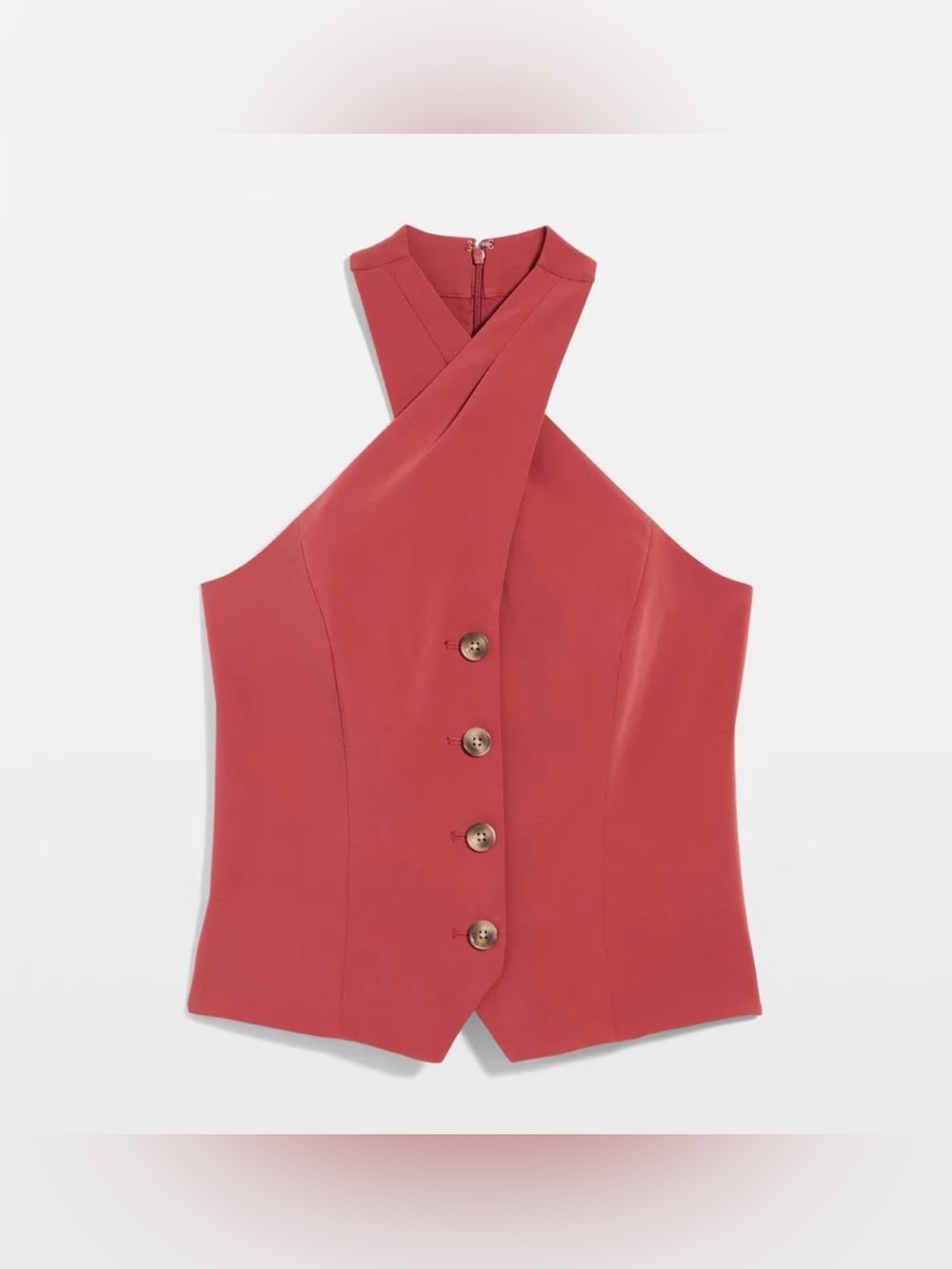 White House Black Market Sleeveless Crisscross Button Front vest in rust size 6 - Picture 5 of 13